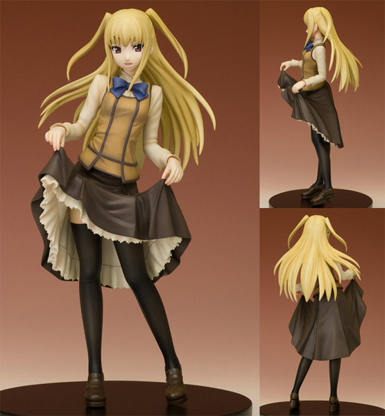 alternate_legwear blonde_hair figure male_focus maria_holic mole mole_under_eye otoko_no_ko photo shidou_mariya skirt skirt_lift thighhighs twintails