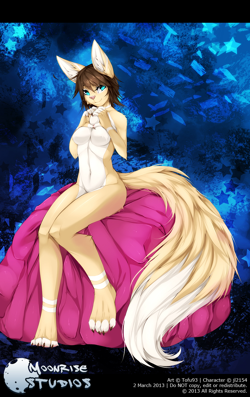 &lt;3 4_toes anthro aurasai barefoot blue_eyes breasts canine claws female fingers fox fur hair mammal nude paws sitting smile solo toe_claws toes tofu93