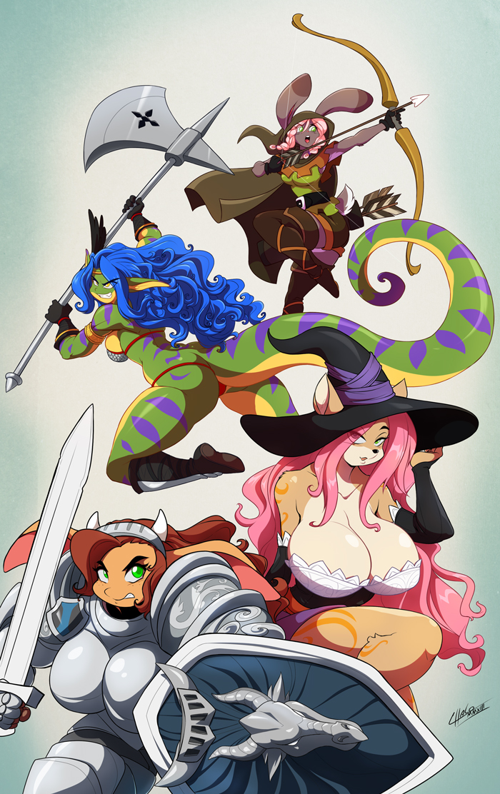 anthro archer armor arrow axe azalea big_breasts big_butt blue_hair boots bovine bow_(weapon) breasts brown_fur brown_hair butt canine chainmail_bikini chalo cleavage cloak clothed clothing dragon's_crown dragon's_crown female floppy_ears fur gecko geecku gloves green_body green_eyes group hair hat headgear horn huge_breasts las_lindas lizard long_ears long_hair long_tail magic_user mammal mora_linda non-mammal_breasts pink_hair ranged_weapon reptile scalie shield smile stripes sword taffy thick_tail thick_thighs thighs tight_clothing unconvincing_armor video_games weapon witch wolf yellow_eyes