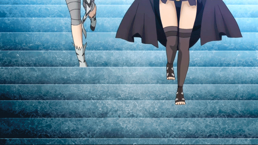 animated animated_gif armor black_panties blonde_hair blue_eyes bouncing_breasts bra breasts claudette_(queen's_blade) clawdette elina green_eyes large_breasts long_hair panties queen's_blade queen's_blade queen's_blade_rebellion queen's_blade_vanquished_queens red_hair running smile underwear