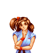 1girl 90s adk animated animated_gif bouncing_breasts breasts brown_hair female game izumo_ryoko judo judo-gi lowres neo-geo neo_geo pixel_art side_ponytail side_tail smile snk solo transparent_background world_heroes