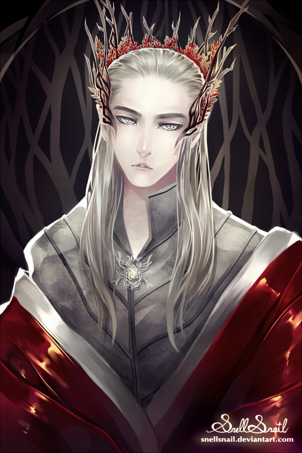 crown elf grey_eyes long_hair male_focus pointy_ears silver_hair snellsnail solo the_hobbit thranduil