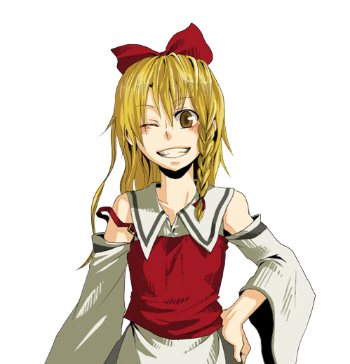 if_they_mated kyouno one_eye_closed rerisa_(kyouno) smile solo touhou