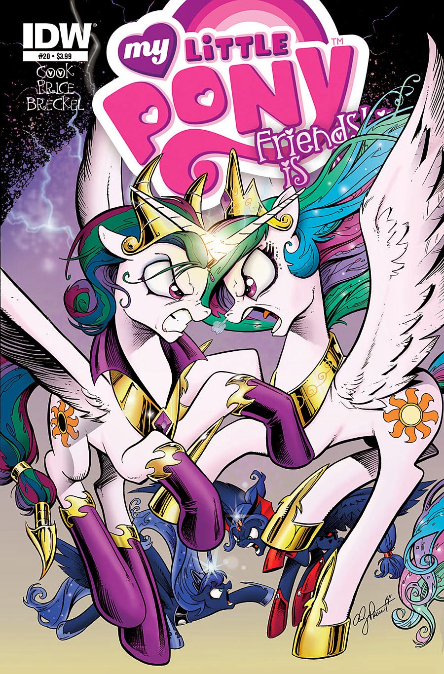 andy_price angry collar comic_cover crown cutie_mark electricity equine female fight friendship_is_magic glowing gold group hair horn idw lightning magic mammal multi-colored_hair my_little_pony necklace official_art princess_celestia_(idw) princess_celestia_(mlp) princess_luna_(idw) princess_luna_(mlp) purple_eyes sparkles winged_unicorn wings