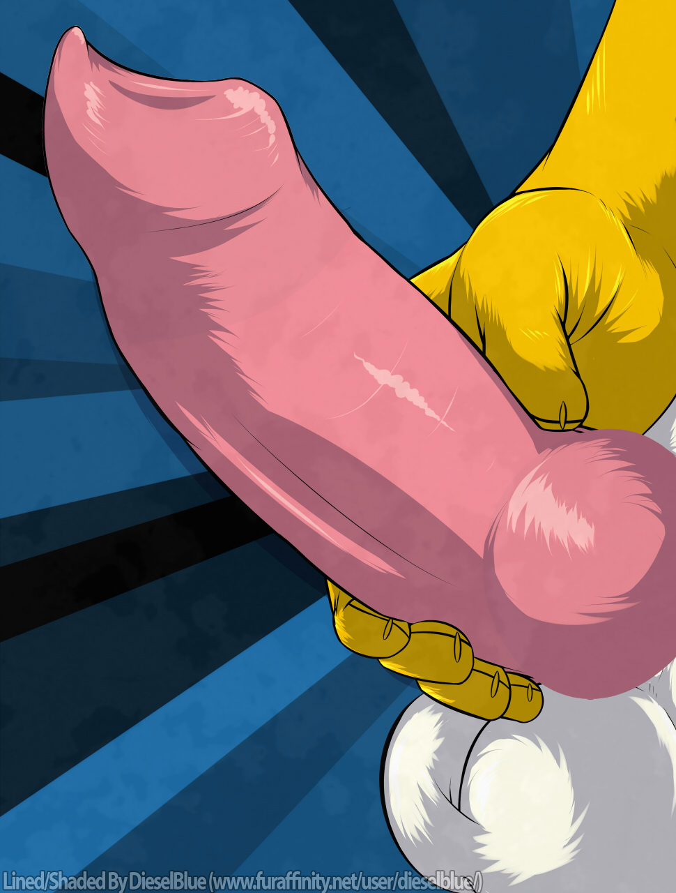 animal_genitalia anthro balls canine canine_penis close-up dieselblue erection fox fur furryguy299 hand holding_penis knot male mammal penis pink_penis side_view solo white_fur yellow_fur