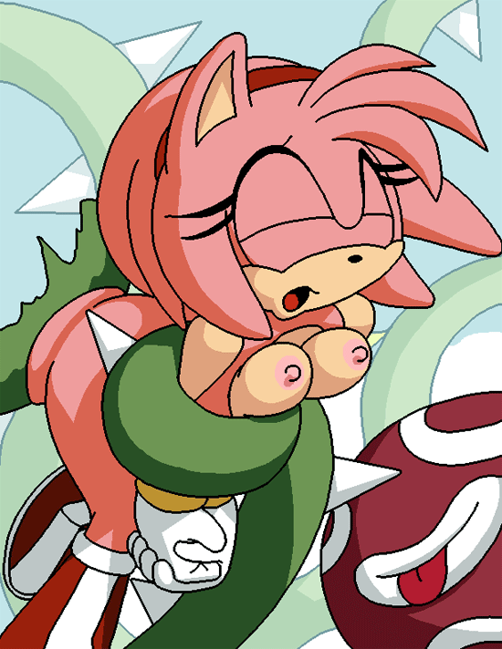 1girl amy_rose animated animated_gif anthro areola ass big_breasts bouncing_breasts breasts captured dboy erect_nipples eyes_closed female gloves hedgehog mammal nipples nude open_mouth piranha_plant plant project_x sega sonic_(series) sonic_team sonic_the_hedgehog spanking super_mario_bros. tongue vines