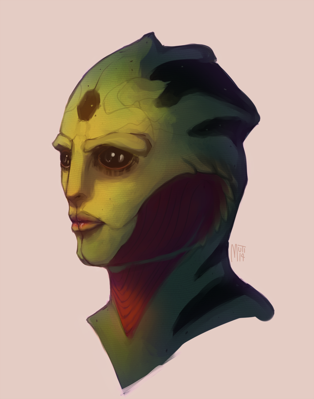 alien ambiguous_gender black_eyes drell green_scales green_skin hi_res mass_effect mutisija plain_background scales scalie solo thane_krios video_games