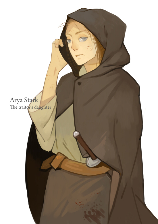 1girl a_song_of_ice_and_fire artist_request arya_stark blue_eyes brown_hair female hood solo