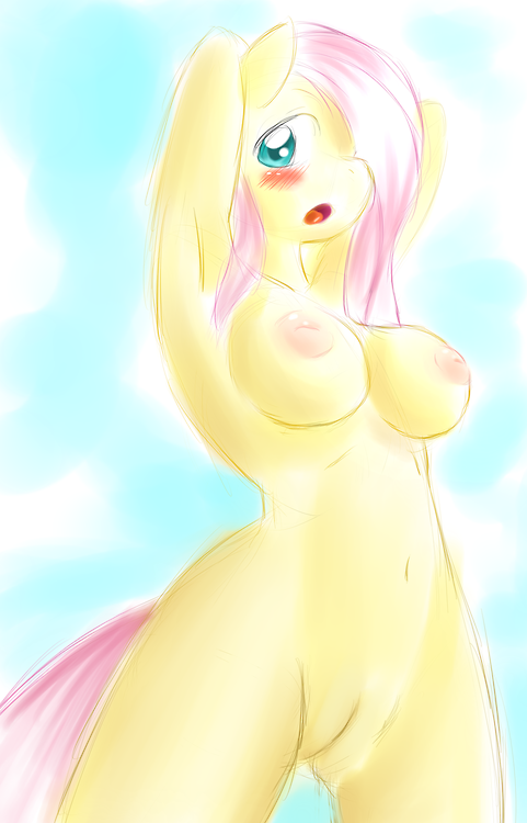 blush breasts cybermananon equine female fluttershy_(mlp) friendship_is_magic fur hair horse inverted_nipples long_hair looking_at_viewer mammal my_little_pony navel nipples nude open_mouth outside pegasus pink_hair pony pussy solo teal_eyes wings yellow_fur