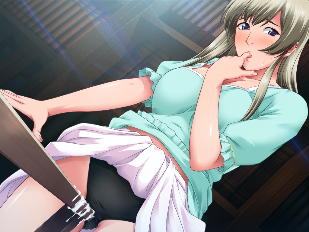 1girl atelier_g/h black_panties blush book breasts cautious crotch_rub cum finger_in_mouth finger_suck finger_sucking game_cg hissatsu_bokkijin_shigoku_no_kairaku_chikan indoors large_breasts library masturbation milf nagoshi_miyako panties shirt_lift skirt skirt_lift solo stealth table table_sex underwear white_skirt