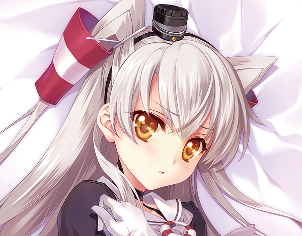 amatsukaze_(kantai_collection) bad_id bad_pixiv_id blush breasts brown_eyes carnelian kantai_collection long_hair looking_at_viewer open_mouth silver_hair small_breasts solo two_side_up