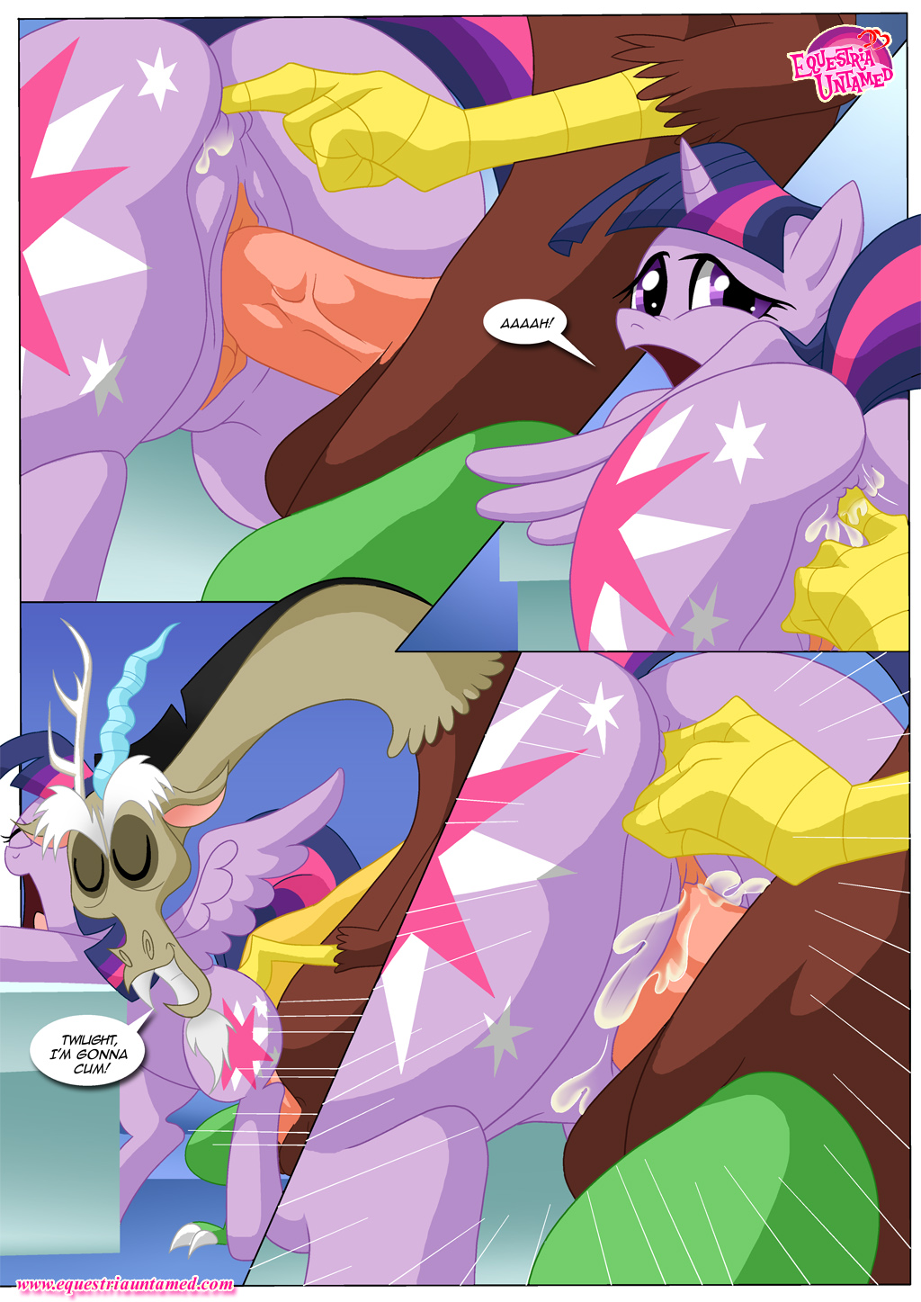 anal anal_fingering anal_penetration balls bbmbbf butt comic cum cum_in_pussy cum_inside cutie_mark discord_(mlp) draconequus duo english_text equestria_untamed equine erection fangs female fingering friendship_is_magic horn male mammal my_little_pony orgasm penetration penis pussy sex straight text tongue tongue_out twilight_sparkle_(mlp) vaginal vaginal_penetration winged_unicorn wings