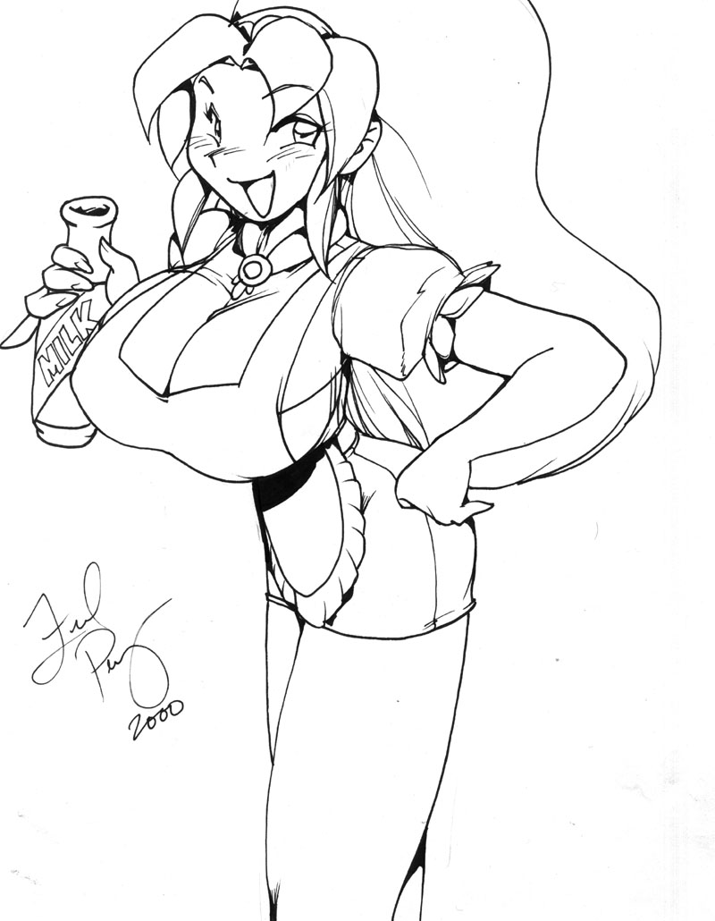 apron big_breasts black_and_white bottle breasts female fred_perry hair hairband huge_breasts human mammal milkmaid monochrome skirt solo superhero the_magnificent_milkmaid thick_thighs