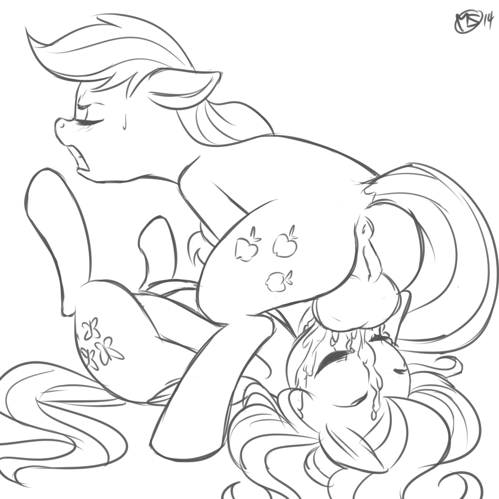 applejack_(mlp) balls butt cum cum_on_face cutie_mark duo equine eyes_closed facefuck female feral fluttershy_(mlp) friendship_is_magic hair herm herm_on_female horse intersex legs_up lying mammal masturbation megasweet my_little_pony on_back oral oral_sex pegasus pony pussy sex sweat teeth wings