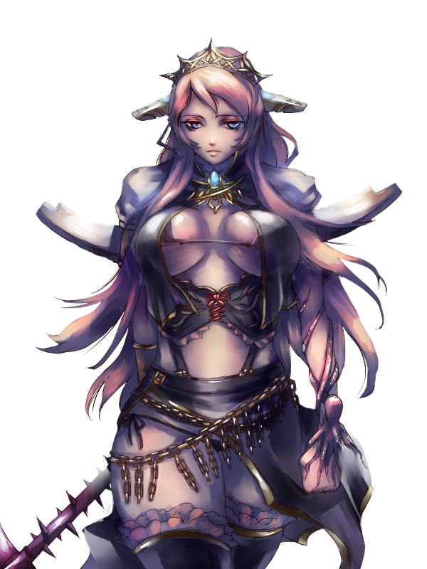 breasts chain cleavage_cutout club crown frills garter_belt headset homex large_breasts long_hair megurine_luka panties pink_hair robot_ears side_slit solo spikes thighhighs thong underwear vocaloid weapon