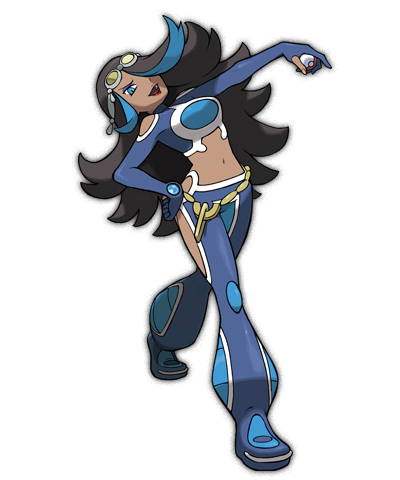 1girl alternate_costume blue_eyes blue_gloves blue_legwear curly_hair cutout gloves hips holding holding_poke_ball izumi_(pokemon) izumi_(pokemon)_(remake) long_hair looking_at_viewer lowres midriff navel nintendo official_art pants poke_ball pokemon pokemon_(game) pokemon_oras pokemon_rse red_hair short_jacket simple_background sleeveless smile solo standing team_aqua uniform