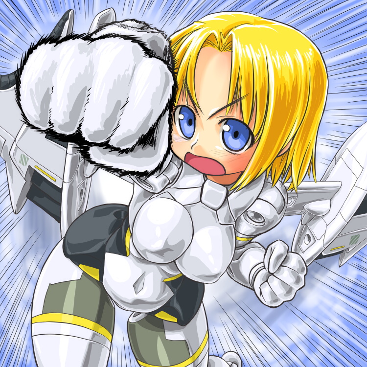 arnval bad_id bad_pixiv_id blonde_hair blue_eyes busou_shinki clenched_hands dd_(ijigendd) doll_joints mecha_musume punching short_hair solo