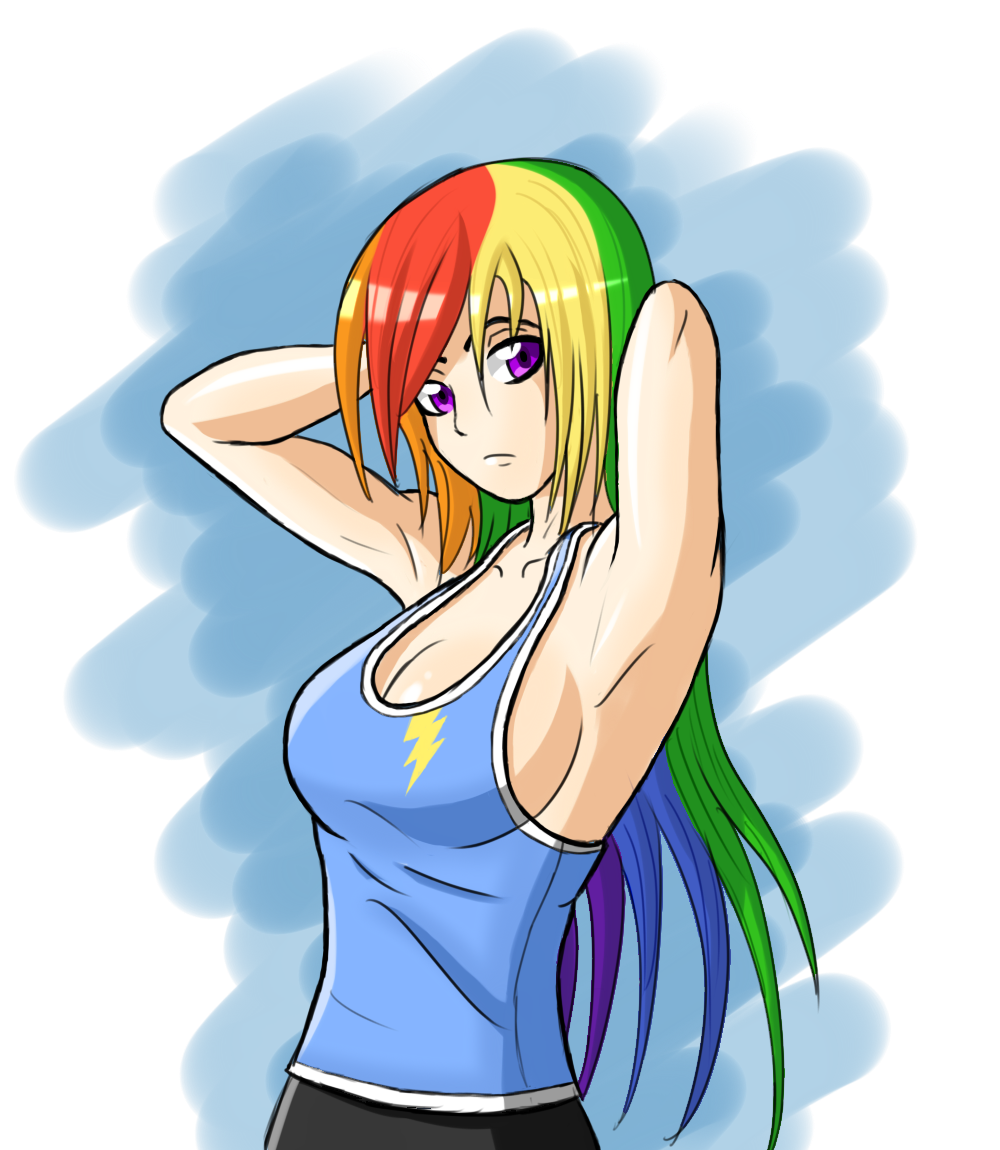 alpha_channel big_breasts breasts cleavage clothed clothing female friendship_is_magic hair human humanized mammal multi-colored_hair my_little_pony purple_eyes rainbow_dash_(mlp) rainbow_hair solo zantyarz