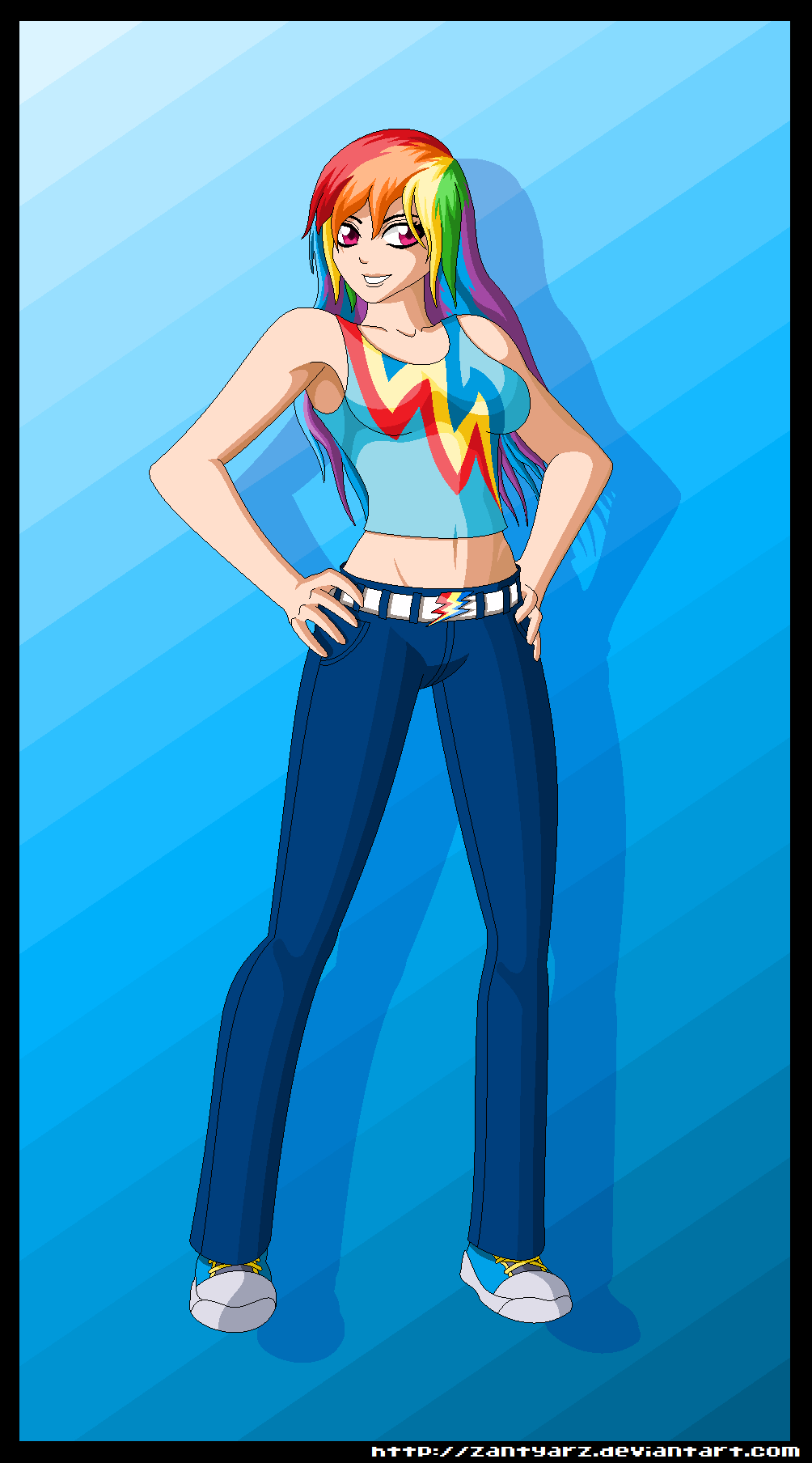 breasts female friendship_is_magic human humanized looking_at_viewer mammal my_little_pony rainbow_dash_(mlp) smile solo zantyarz