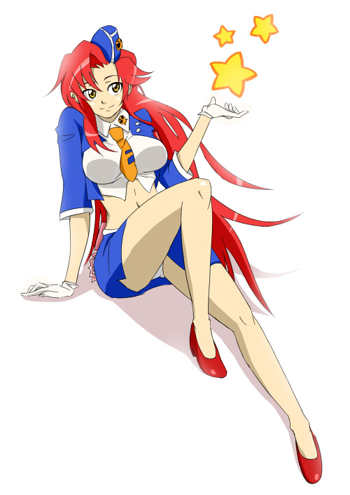 gloves hat kogeta0124 long_hair midriff necktie panties pantyshot pencil_skirt pieces_of_sweet_stars red_hair skirt smile solo star tengen_toppa_gurren_lagann underwear white_gloves yellow_eyes yoko_littner