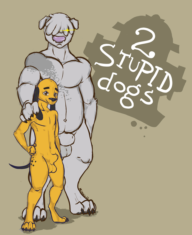 2_stupid_dogs anthro anthrofied balls big_dog canine dachshund dog duo exposed hand_on_shoulder little_dog male mammal misskin old_english_sheepdog sheath sheepdog size_difference standing