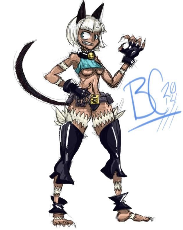 animal_ears belt body_markings breasts clothed clothing collar exavier feline female fingerless_gloves gloves hair human mammal markings ms._fortune plain_background scar signature skimpy skullgirls under_boob white_background white_hair