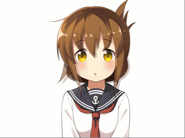:d :o ^_^ anchor_symbol animated animated_gif bell_(oppore_coppore) blush bouncing_breasts breasts brown_hair closed_eyes emofuri folded_ponytail head_tilt inazuma_(kantai_collection) incoming_kiss kantai_collection leaning_forward looking_at_viewer md5_mismatch neckerchief open_mouth sailor_collar school_uniform serafuku smile solo ugoira_conversion upper_body white_background yellow_eyes