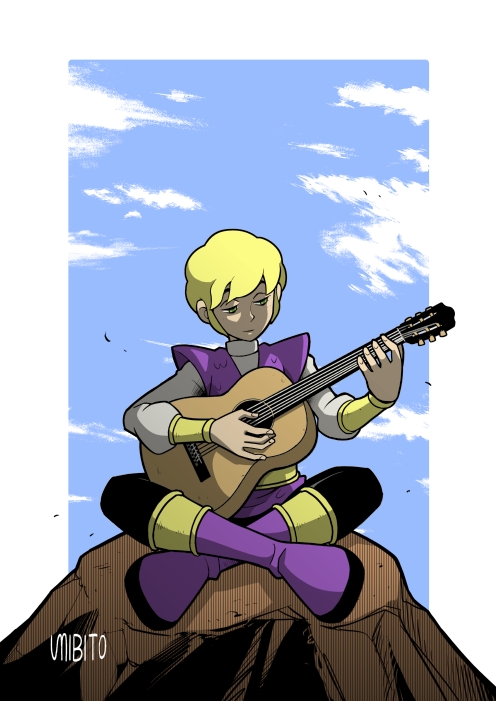 1boy blonde_hair cartoon_network dc_comics guitar indian_style instrument jericho musical_instrument purple_shoes sitting solo teen_titans umibito