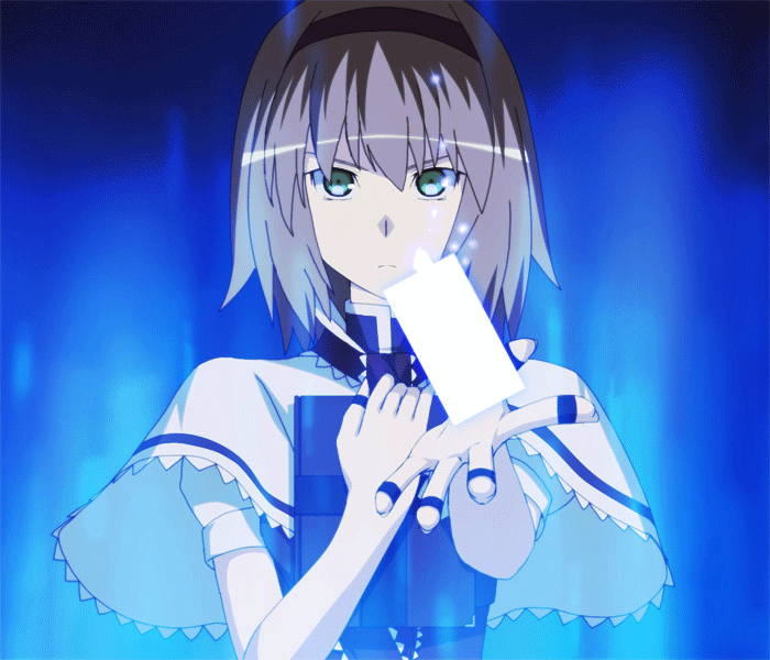 alice_margatroid alternate_eye_color alternate_hair_color animated animated_gif bangs blue book book_hug capelet card dress fingernails frown glowing green_eyes grey_hair hairband holding holding_book jewelry lace light_particles lolita_fashion long_fingernails looking_at_viewer magic matsuki_akira md5_mismatch optical_illusion outstretched_arm outstretched_hand parody persona persona_4 ribbon ring serious short_hair short_sleeves simple_background smile solo spinning touhou turtleneck ugoira upper_body wind