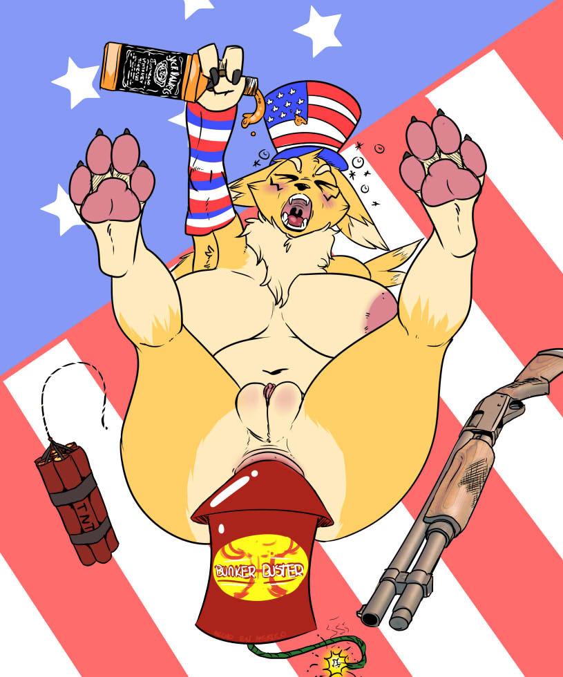 4th_of_july american american_flag anal anal_penetration anthro anus armpits barefoot big_breasts big_nipples blush bomb breasts butt canine claws digimon drunk dynamite english_text eyes_closed female firecracker fox fur gloves grasp gun hat headgear holiday liquor lying mammal navel nipples nude on_back open_mouth pawpads paws penetration pussy raised_arm raised_leg ranged_weapon renamon sharp_teeth shotgun solo strikeanywhere stripes teeth text toe_claws tongue weapon