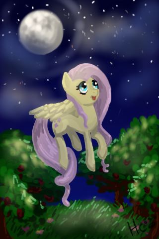 female fluttershy_(mlp) friendship_is_magic hair hannahugs horse long_hair mammal mobile_wallpaper moon my_little_pony night outside pegasus phone_wallpaper pony sky solo stars tree wallpaper wings