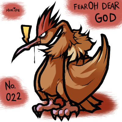 avian beak bird dripping eating english_text fearow momorodent nintendo pikachu pok&#233;mon pok&eacute;mon standing talons text video_games wings