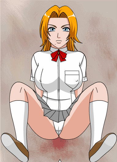 animated animated_gif beauty_mark bleach bleach_midnight_special bouncing_breasts breasts clothed game large_breasts matsumoto_rangiku panties red_hair ribbon school_uniform schoolgirl spread_legs upskirt