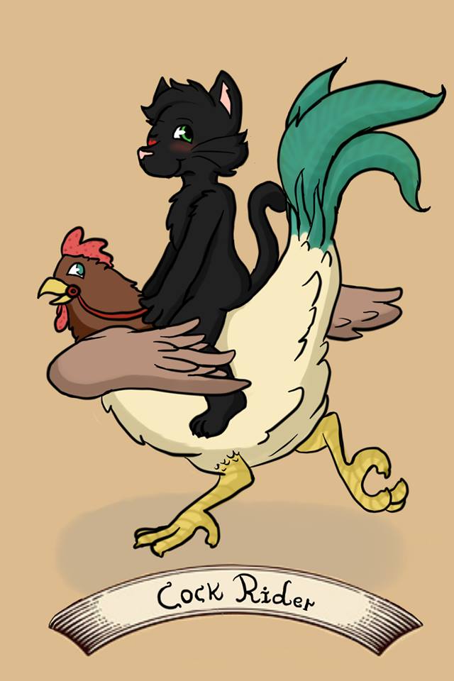 anthro avian bird blush cat chicken darkgrim darkgrim2 duo english_text feline feral humor looking_at_viewer lunamente mammal meme nude one_eye_closed rear_view riding text whiskers wink xd