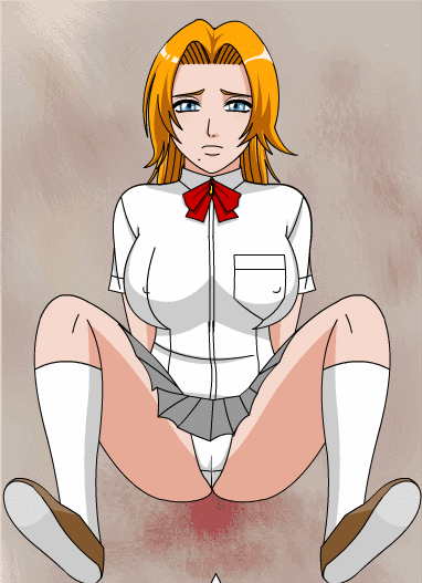 animated animated_gif beauty_mark bleach bleach_midnight_special blush bouncing_breasts breasts clothed game large_breasts matsumoto_rangiku necklace open_blouse panties pov red_hair ribbon school_uniform schoolgirl spread_legs undressing upskirt