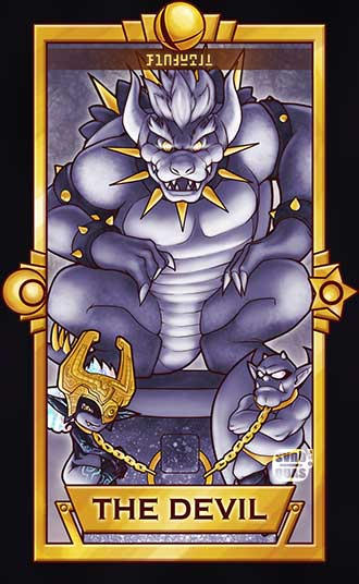 1girl 2boys armlet bare_pectorals black_border black_collar black_dress border bowser chain chain_leash character_request claws closed_mouth collar commentary copyright_request crescent crossed_arms crown demon demon_horns demon_wings double_chin dress english_commentary english_text fang fang_out furry furry_male giga_bowser glowing glowing_eyes gold_chain hands_on_own_knees horns leash limited_palette male_underwear mario_(series) midna multiple_boys no_pupils one_eye_covered open_mouth pectorals podium quas-quas sharp_teeth short_hair smash_ball smile spiked_armlet spiked_collar spiked_shell spikes squatting star_(symbol) super_smash_bros. tarot teeth the_devil_(tarot) the_legend_of_zelda the_legend_of_zelda:_twilight_princess thick_eyebrows underbite underwear very_short_hair watermark wings yellow_collar yellow_eyes yellow_headwear yellow_male_underwear