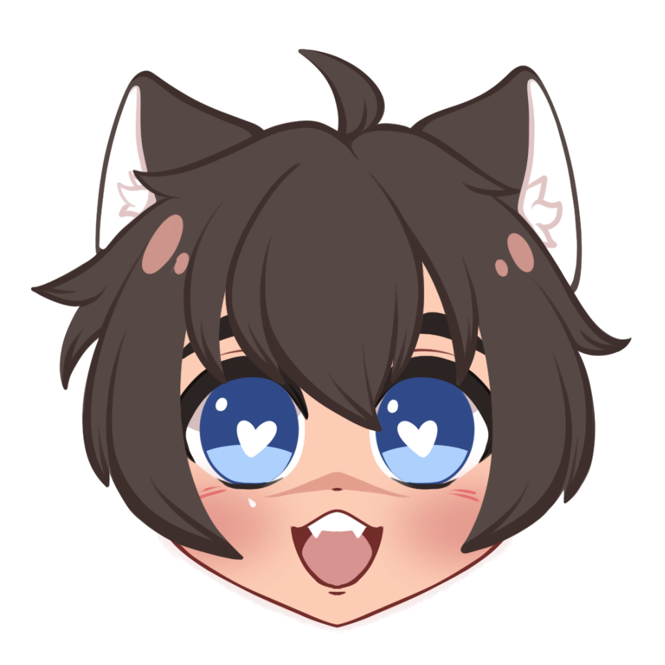 &lt;3 &lt;3_eyes ahoge ambiguous_gender animal_humanoid bangs blue_eyes blush brown_hair canid canid_humanoid canine canine_humanoid eyebrows facial_scar fangs garu_(nu:_carnival) hair humanoid inner_ear_fluff mammal mammal_humanoid miaokko nu:_carnival open_mouth open_smile prick_ears scar smile solo teeth tuft wolf_humanoid