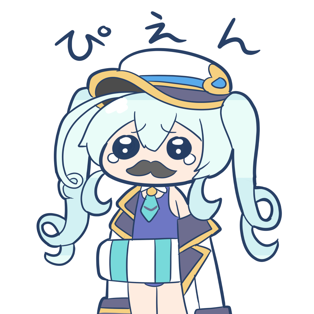 1girl anson_(azur_lane) aoirocombo azur_lane bare_shoulders blue_hair blue_one-piece_swimsuit chibi coat fake_facial_hair fake_mustache one-piece_swimsuit simple_background swimsuit tagme