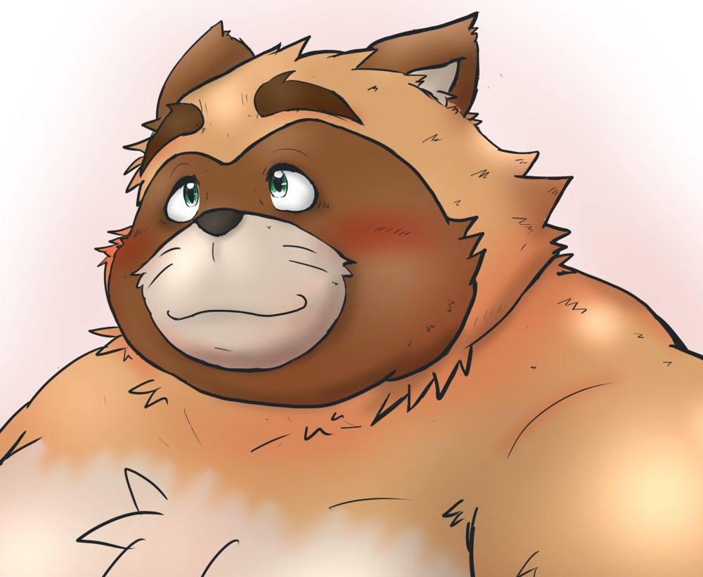2024 anthro black_nose blush brown_body brown_fur canid canine fur kemono male mametanu_tanuki mammal overweight overweight_male portrait raccoon_dog simple_background smile solo tanuki