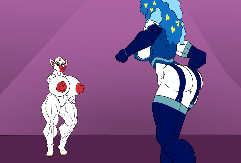 2024 anthro big_breasts big_nipples blue_flower_florges breast_size_difference breasts butt butt_size_difference cat_fight clothed clothed/nude clothing digital_drawing_(artwork) digital_media_(artwork) duo erect_nipples female female/female fist florges footwear generation_6_pokemon gloves handwear headgear headwear huge_breasts imminent_fight instant_loss_2koma lotusflwr mammal muscular muscular_arm muscular_arms muscular_female muscular_legs mustelid musteline nintendo nipples nude pokemon pokemon_(species) powerful saesar shoes size_difference sna_(lotusflwr) true_musteline weasel wrestler_costume