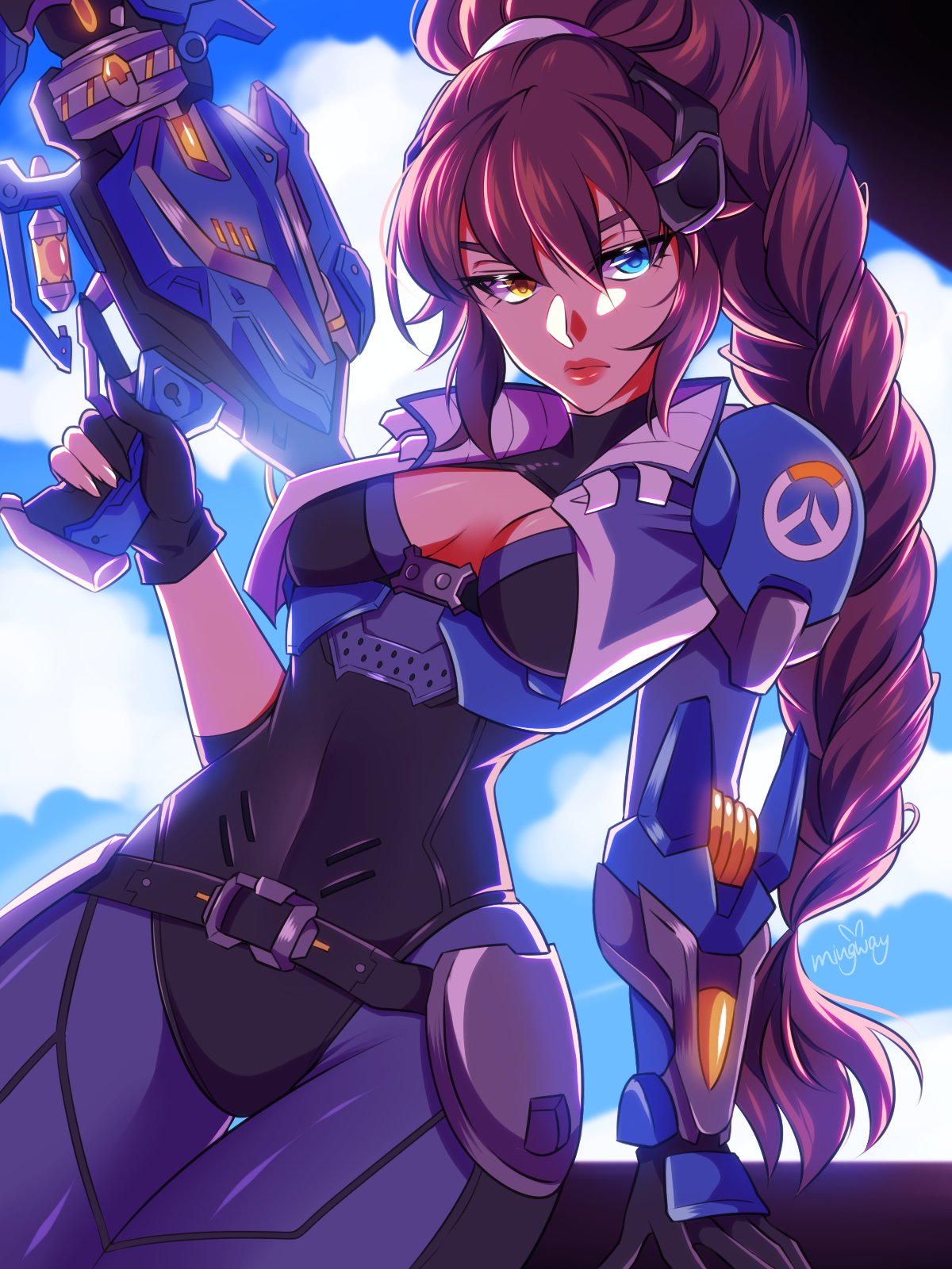 1girl alternate_hair_color alternate_skin_color alternate_universe animification captain_lacroix gun heterochromia highres mingway mirrorwatch_widowmaker official_alternate_costume overwatch overwatch_(logo) overwatch_2 rifle sniper_rifle tagme weapon widowmaker_(overwatch)