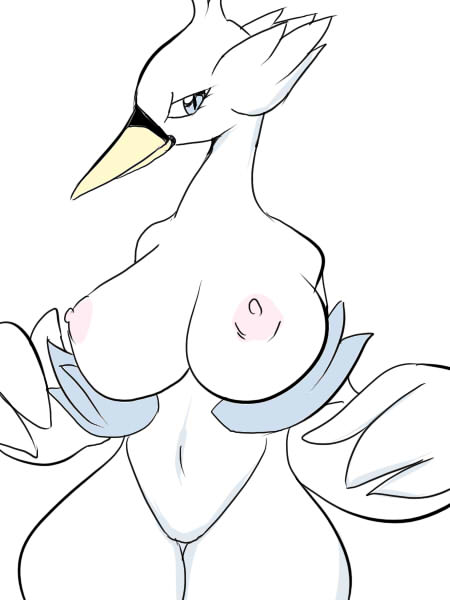 anthro avian beak breasts female navel nintendo pok&#233;mon presenting solo swanna unknown_artist video_games