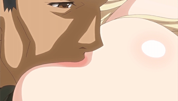 1girl animated animated_gif black_hair blonde_hair breast_sucking breasts celestine_lucullus dark-skinned_male huge_breasts kuroinu_~kedakaki_seijo_wa_hakudaku_ni_somaru~ nipple nipples rape