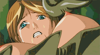 animated animated_gif blonde_hair breast_grab breast_massage breasts erect_nipples grabbing large_breasts licking lowres lying monster rape saliva short_hair tears tentacle throwing tongue urotsukidouji