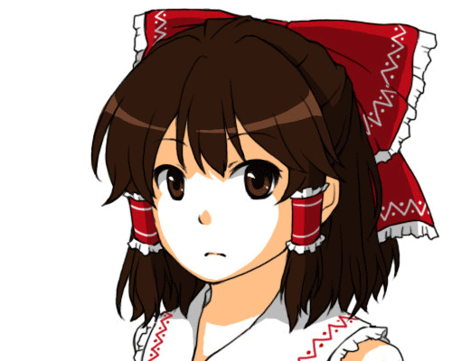 :d ^_^ ^o^ animated animated_gif ascot bare_shoulders blush bow brown_eyes brown_hair closed_eyes collarbone detached_sleeves dress facing_viewer frilled_shirt_collar frills hair_bow hair_ornament hair_tubes hakurei_reimu head_tilt looking_at_viewer lowres md5_mismatch open_mouth short_hair simple_background smile solo toriaezu_shouyu touhou ugoira_conversion upper_body white_background