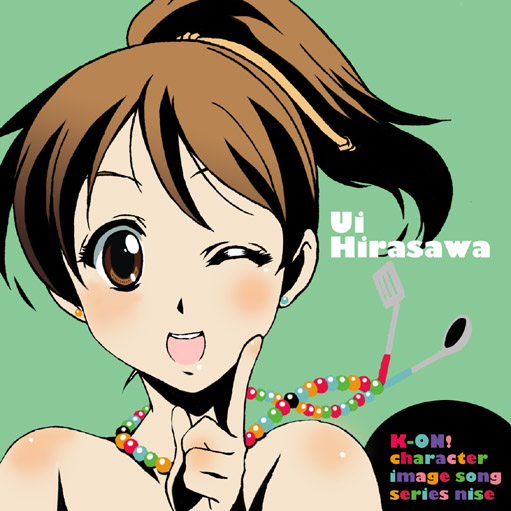 bad_id bad_pixiv_id brown_eyes brown_hair hirasawa_ui jewelry k-on! ladle mikage_nao necklace one_eye_closed ponytail short_hair solo spatula