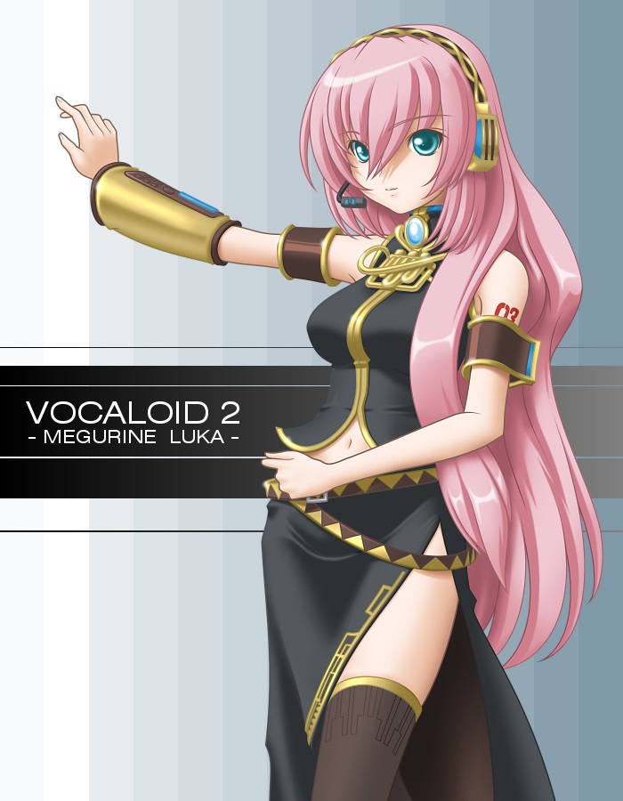 aqua_eyes bare_shoulders detached_sleeves headset long_hair megurine_luka navel pink_hair side_slit solo t2r thighhighs vocaloid