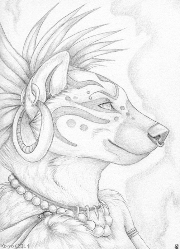 2014 ear_piercing facial_piercing female hyena korrok mammal necklace nose_piercing piercing sketch solo tribal