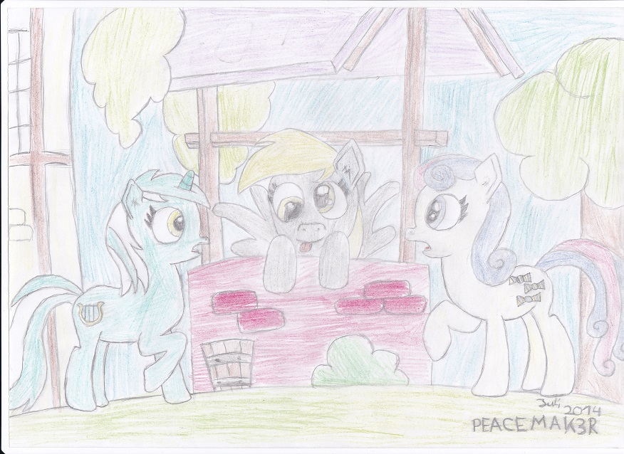 2014 blonde_hair blue_eyes blue_hair bonbon_(mlp) coltpeacemak3r cutie_mark derp_eyes derpy_hooves_(mlp) earth_pony equine female friendship_is_magic fur green_fur green_hair grey_fur hair horn horse house long_hair looking_at_viewer lyra_heartstrings_(mlp) mammal multi-colored_hair my_little_pony open_mouth outside pegasus pink_hair pony smile tongue tongue_out tree two_tone_hair unicorn white_fur wings yellow_eyes