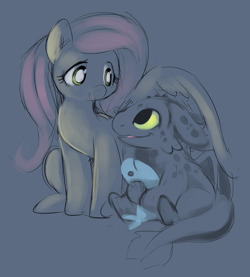 2014 black_scales cute doll dragon ende equine female fish fluttershy_(mlp) friendship_is_magic fur hair horse how_to_train_your_dragon male mammal marine my_little_pony night_fury pegasus pink_hair pony scales smile teal_eyes toothless wings yellow_fur